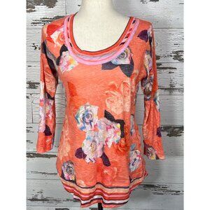DAVID CLINE Scoop Neck "Spice" Floral Top Multicolor Sz L EUC
